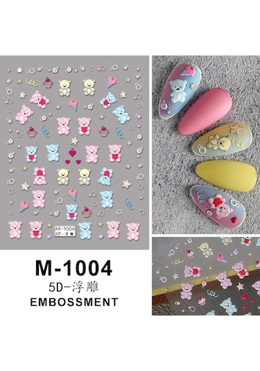 Nail Art Etiketler Çıkartmaları 5d Kabartmalı Kendinden Yapışkanlı Karikatür Çiçek Kelebek Yıldız Tırnak Çıkartmaları Fildişi