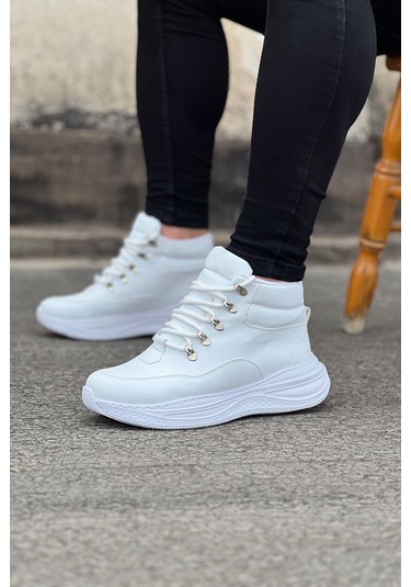 Wagoon Wg035 Beyaz Yüksek Taban Yarım Bilek Bot Beyaz