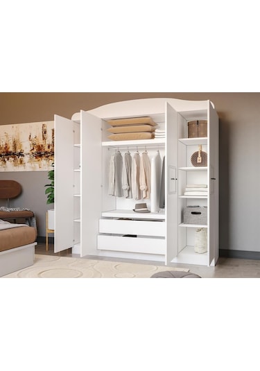 Line 4 Kapaklı 2 Çekmeceli 12 Bölmeli Dolap Beyaz Çıtalı