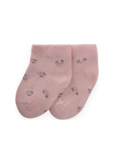 Cigit Çiçek Desenli Bebe Patik Çorabı 0-4 Yaş Pudra Pudra