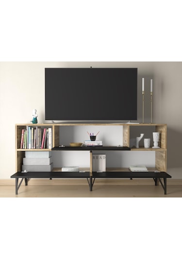 Wood'n Love Mia 160 Cm Metal Ayaklı Tv Ünitesi - Konsol - Atlantik Çam - Siyah / Siyah