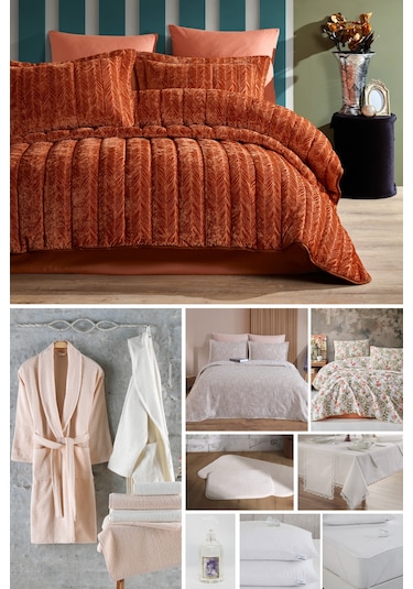Elart Çeyiz Paketi 48 Parça  Kadife Comfort Royal Tarçın