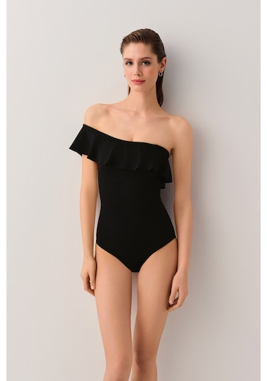 Suwen Tek Omuz Volanlı Mayo Sbn25360012 Siyah