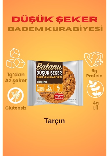 Balanu Düşük Şekerli Tarçınlı Badem Kurabiyesi 50gr X3 Adet