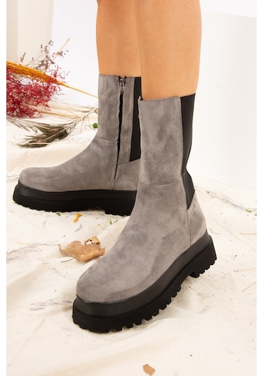 Fox Shoes  Gri Süet Kadın Bot J267063102 Gri