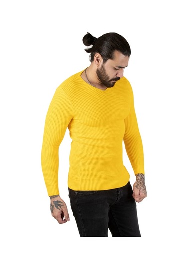 Deepsea Erkek Sarı V Yaka Triko Kazak 2300341 Sarı