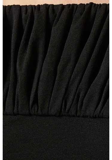 Eegen Studio Rahat Fitli Marrgot Örgü Midi Elbise - Off Shoulder, Şık Ve Çok Yönlü Tasarım Siyah