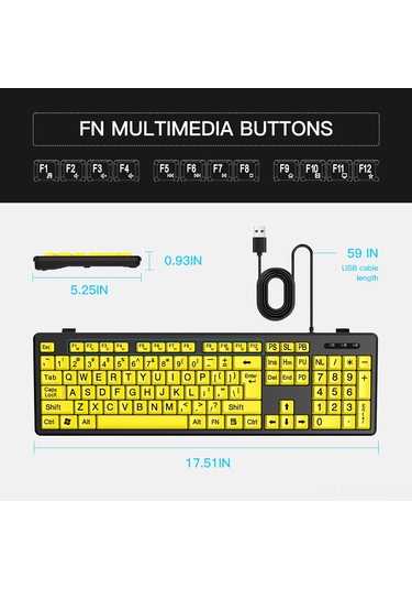 Springsun Yaşlılar İçin Büyük Tuşlu Usb Klavye - Sessiz, Suya Dayanıklı, Yüksek Kontrastlı