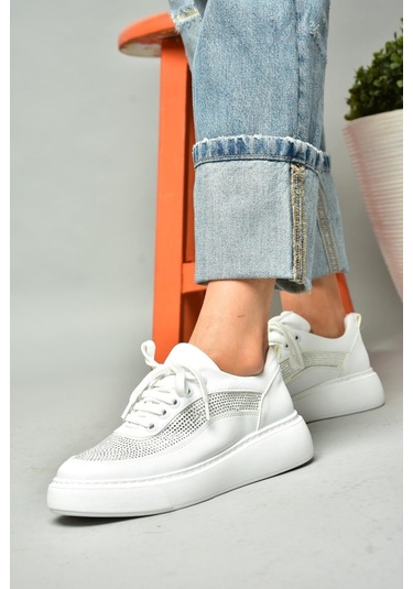Fox Shoes S274048509 Beyaz Taşlı Kadın Spor Ayakkabı Sneakers Beyaz