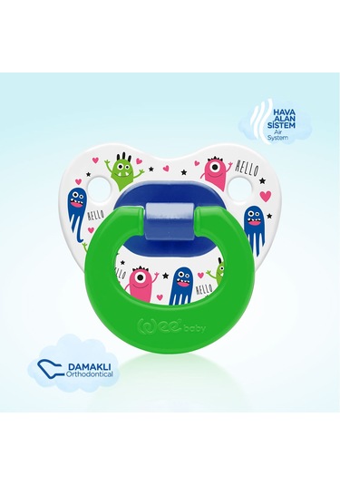 Wee Baby Desenli Damaklı Emzik No:1 Yeşil 0-6 Ay