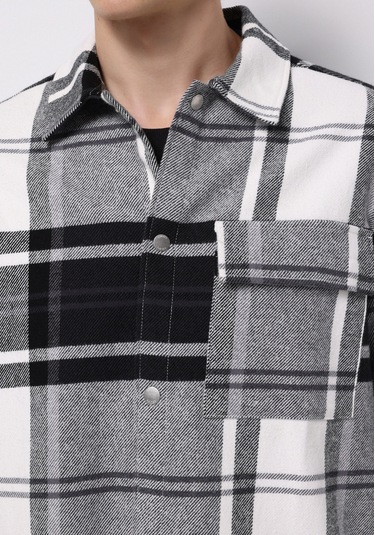 Colins Comfort Fit Shirt Neck Ekoseli Erkek Siyah Shacket Cl1076730 Q1.v1 Blk Siyah