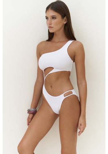 Donnalee Asimetrik Tek Omuz Beyaz Mayokini Çok Renkli