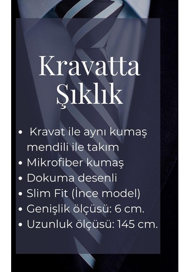 Mavi Şal Desenli Lacivert Dokuma Kumaş Mendilli Slim Fit Kravat // SDK-240113 Lacivert