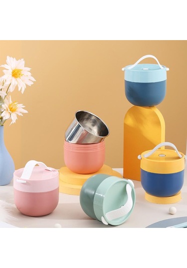 Mavi Taşınabilir Paslanmaz Çelik Çorba Bardağı Öğle Yemeği Kutusu Gıda Kapları Şekli Vakum Şişeleri Paslanmaz Çelik