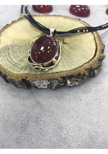 Akik Taşlı Gümüş Kolye 925 Ayar