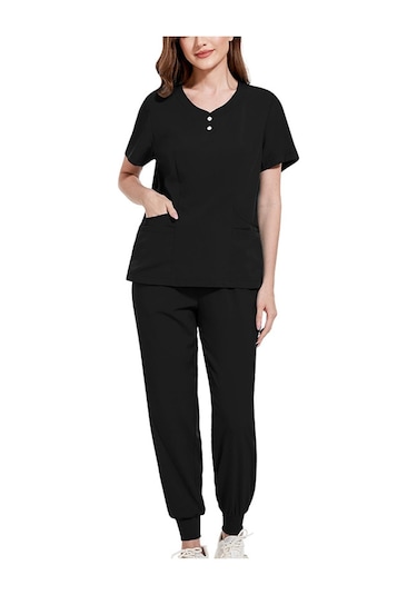 Dolıty Kadın Fırçalama Üniforma Seti Hemşire İş Xxl-siyah