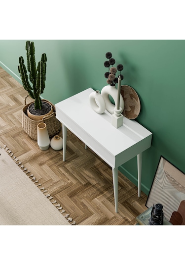 2220 Flora Düşer Kapaklı Aynalı Ahşap Ayaklı 80 Cm Makyaj Masası