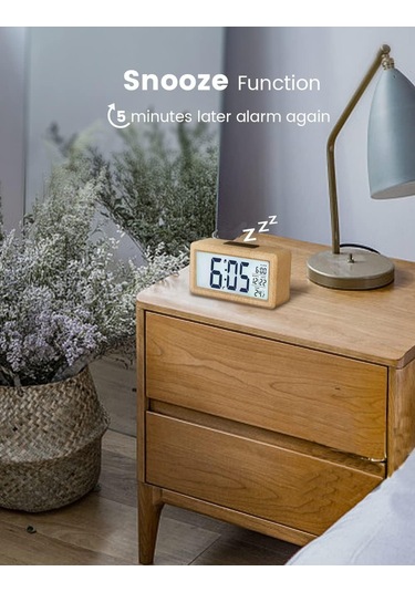 Youmex Ahşap Rakamlı Alarm Saat - Lcd Arka Işıklı Ekran, Sıcaklık Göstergesi, Uyandırıcı Fonksiyonu, Parlaklık Sensörü İle 3 Aaa Pil İle Çalışır Pil Dahil Değil