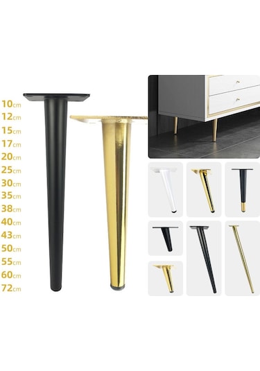 Sones Lh-zt-0001 Konik Yuvarlak Boru Mobilya Destek Ayakları, Stil: Eğik Konik Yükseklik 20cm Siyah Altın