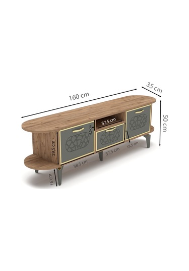 Tv Sehpası Mira 5030 Atlantik Gold 160 Cm 35 Cm 50 Cm Kahverengi