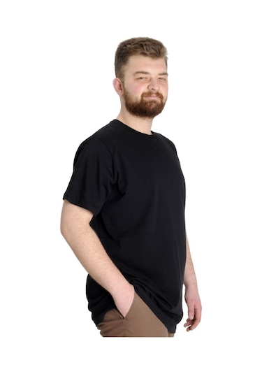 Mode Xl Büyük Beden Erkek Tshirt Bisiklet Yaka Basic 20031 Siyah 001