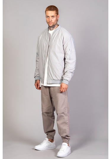 Gri Regular Fit /krinkıl Kumaş İçi Kapitone Pilot Erkek Ceket... Gri