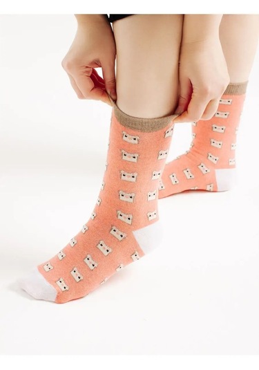 Bellavıa Kız Çocukları İçin Pamuklu Yüksek Baskılı Çorap 5 Çift 164130106 Beyaz