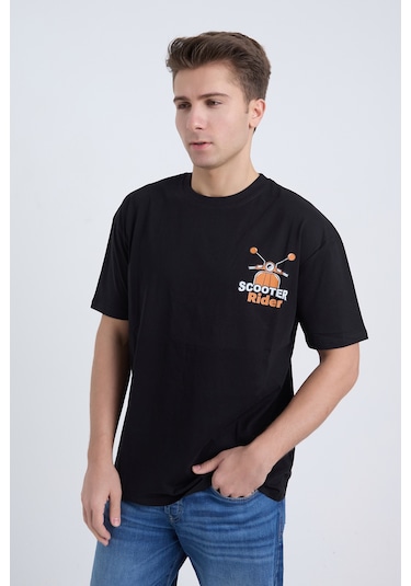 Velvoria Unisex Oversize Siyah Scooter T-shirt
