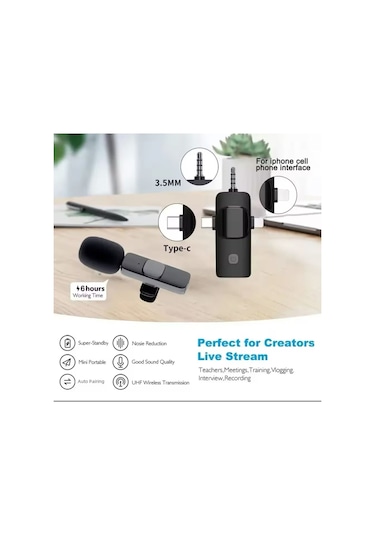 Samsung Galaxy Tab S10+ Fe Plus 13.1'' Uyumlu İkili Kablosuz Yaka Mikrofonu 3.5mm Aux