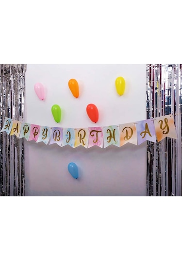 Makaron Zemin Happy Birthday Gold Banner