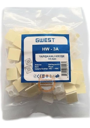 Gwest Hw-3a ,19x19x4mm 100-adet Beyaz Yapışkanlı Kroşe