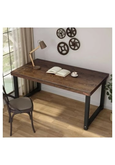 Halevia Metal Ahşap Çalışma Masası. Siyah - Ceviz