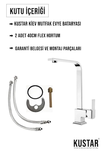Kustar Kiev Kare Model Aç Kapa Mutfak Eviye Bataryası Krom