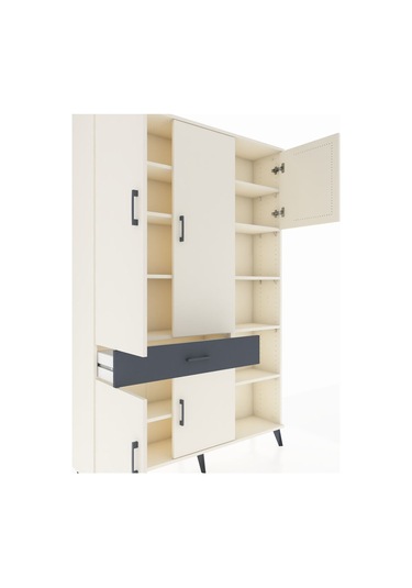 Arges Dolap 10 Raflı Tek Çekmeceli 5 Kapaklı 132x30x195 Aytaşı-aytaşı/antrasit Aytası/antrasıt