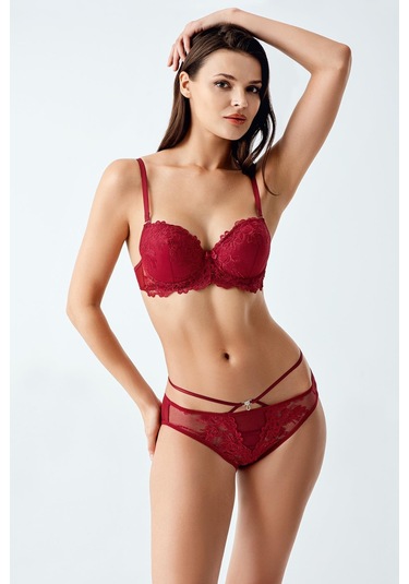 Luw 6122 Bordo Dolgulu Sütyen Külot 2Li Takım Bordo