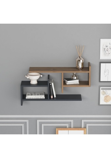 Hisar Plus Duvar Rafı Antrasit Ceviz