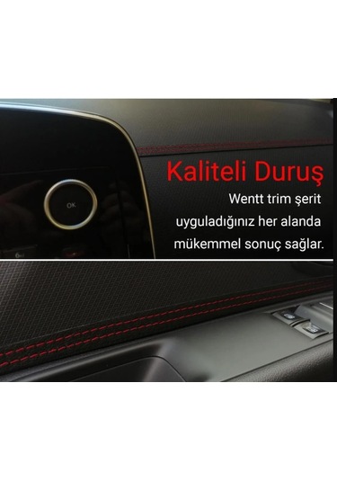 Araç Içi Kırmızı Dikiş Detaylı Kendinden Yapışkanlı Deri Trim Şerit 2,5 Metre