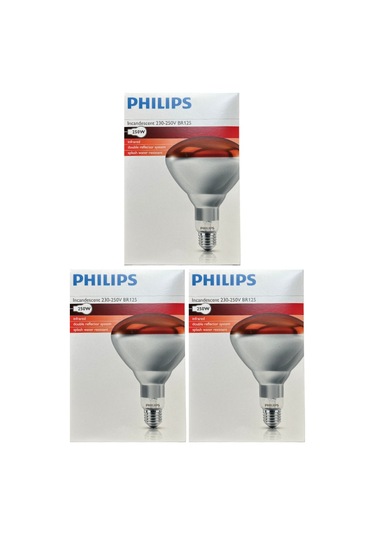 3 Adet Philips 250w Kızılötesi İnfrared Isıtıcılı Hayvan Isıtma Ve Fizik Tedavi Lambası Kırmızı Işık E27 Kalın Duy
