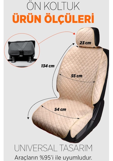 Tay Tüyü Terletmez Kumaş Oto Koltuk Kılıfı 2 Ön Koltuk Seti - Krem
