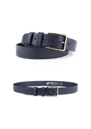 Özel Kutulu Lacivert Hakiki Deri Erkek Kumaş Pantolon Kemeri