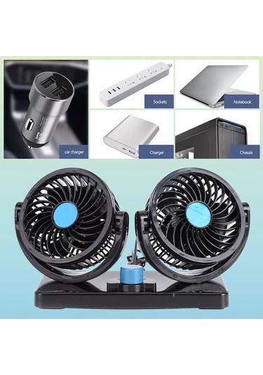 Moly Araba Dashboard Soğutma Fanı - Usb Çift Kafalı Soğutucu - Güçlü Rüzgar - 360 Dönme - Kullanışlı Hava Sirkülasyonu