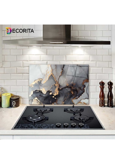 Decorita Cam Ocak Arkası Koruyucu|Stark MermerGörünümlü|40cmx60cm