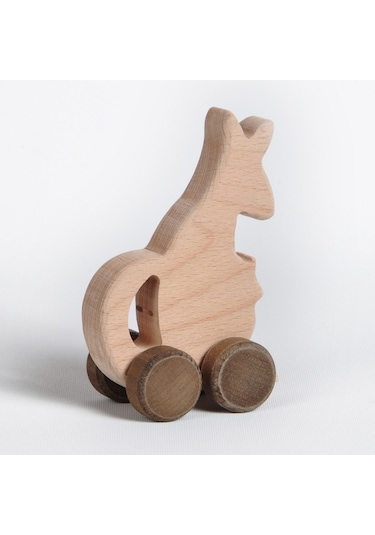 Ahşap El Yapımı Montessori Kanguru: Doğal Tekerlekli Oyuncak