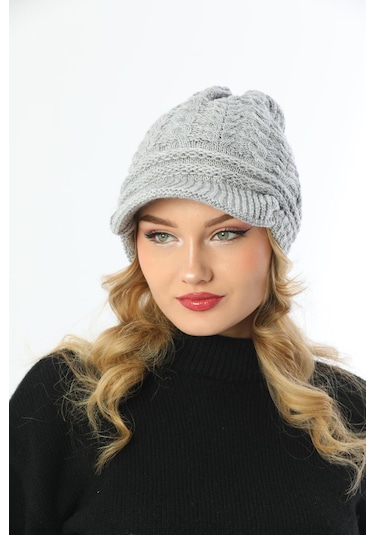 Siperli Çift Kat Gri Triko Örme Bere Gri