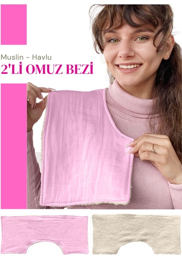 Müslin-havlu 2'li Çift Yönlü Omuz Bezi Gaz Çıkarma Bezi P-bej Beyaz - Pembe