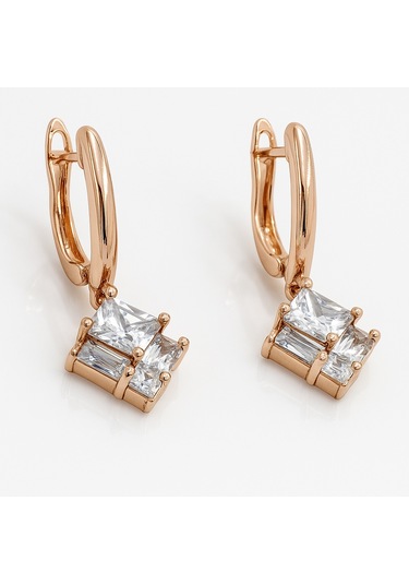 18k Rose Gold Plated Multi Stony Drop Küpe Gold
