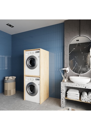 Babil Çamaşır Ve Kurutma Makinesi Dolabı Banyo Dolabı Meşe Meşe