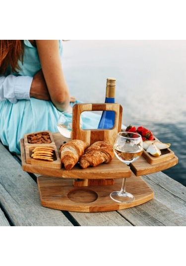 Taşınabilir Piknik Ahşap Şarap Bardağı Tutucu Çıkarılabilir Şarap Masası Ahşap Rengi , Boyut:saplı Kamp Masası Diğer Çok Renkli