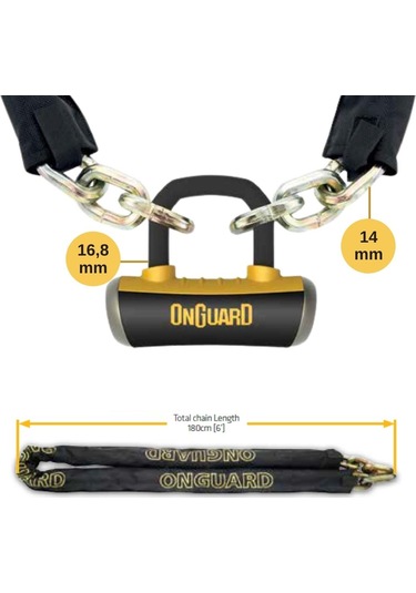 Onguard Mastiff Zincir Ve 16,8mm Boxxer Kilit 8016 Lx 180cmx14mm