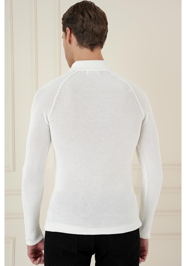 Tr 878 Triko Slim Fit Ekru Basic Ekru